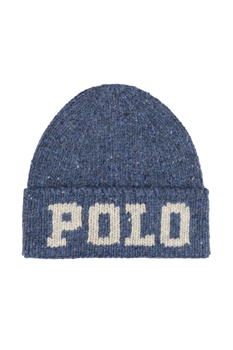 Knit Tweed Polo Beanie, Main, color, Rustic Navy