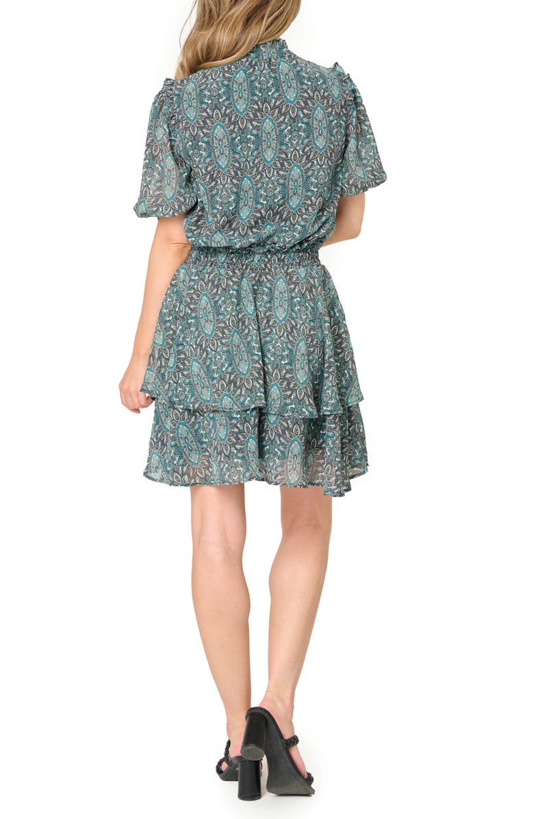 GIBSONLOOK Isla Paisley Smocked Waist Dress, Alternate, color, Bohemian Teal Prt