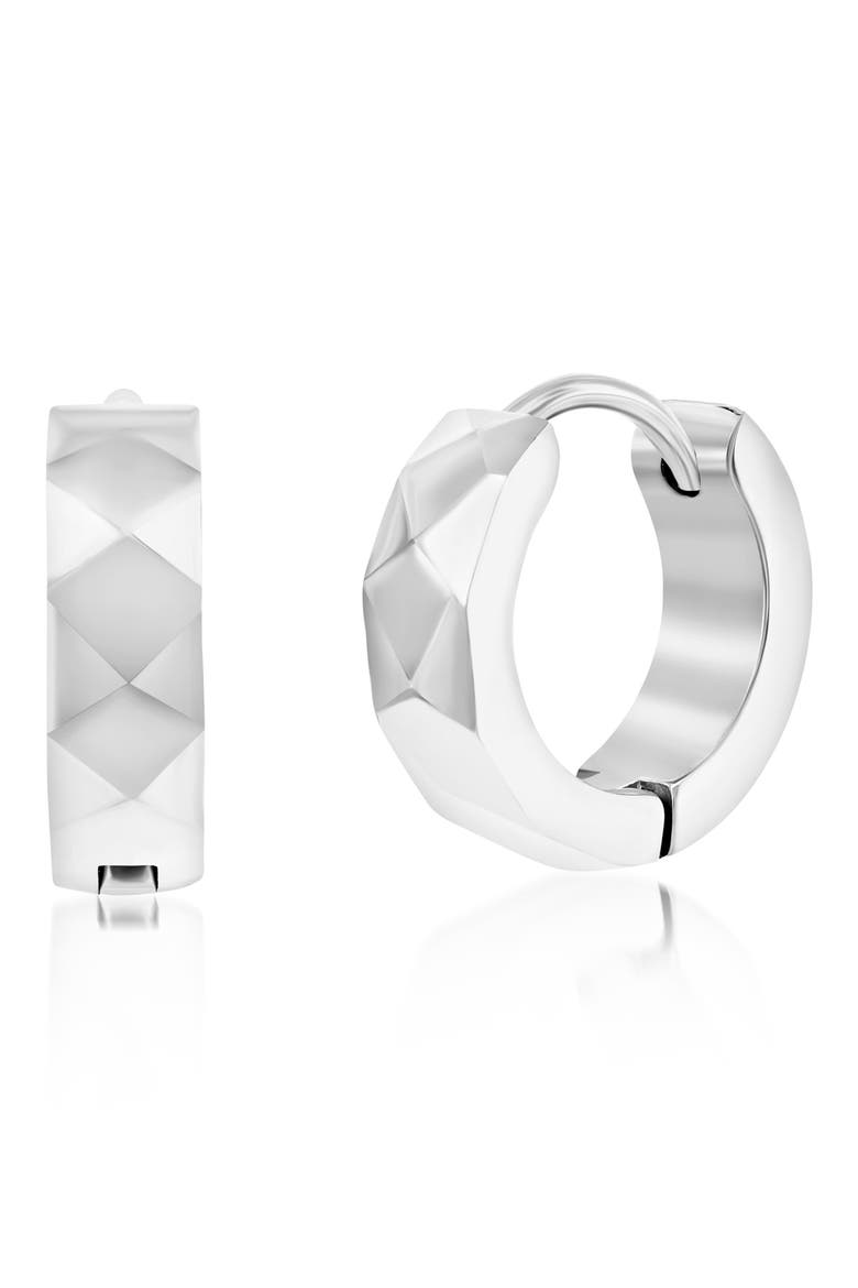 Men's Diamond Texture Huggie Hoop Earrings, Main, color, SILVER