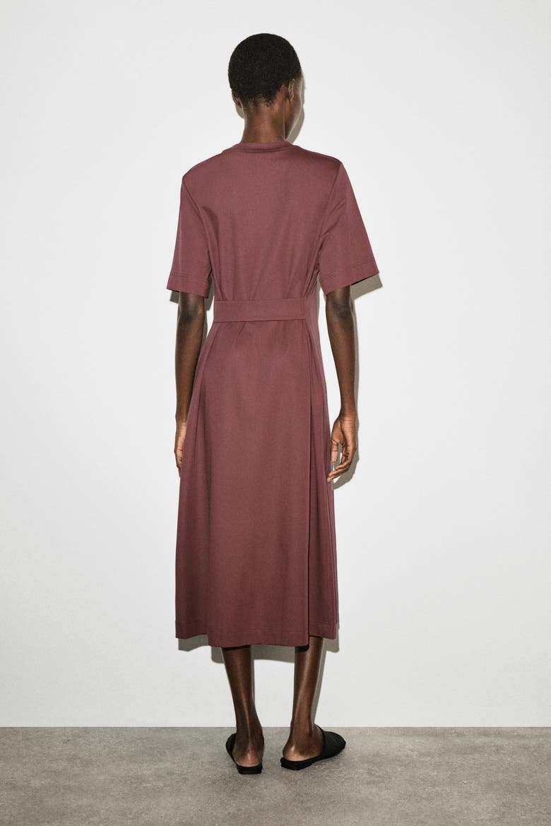 Belt-Detail Midi T-Shirt Dress, Alternate, color, BROWN