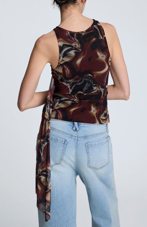 Kenneth Cole Printed Mesh Side Tied Tank Top In Burgundy