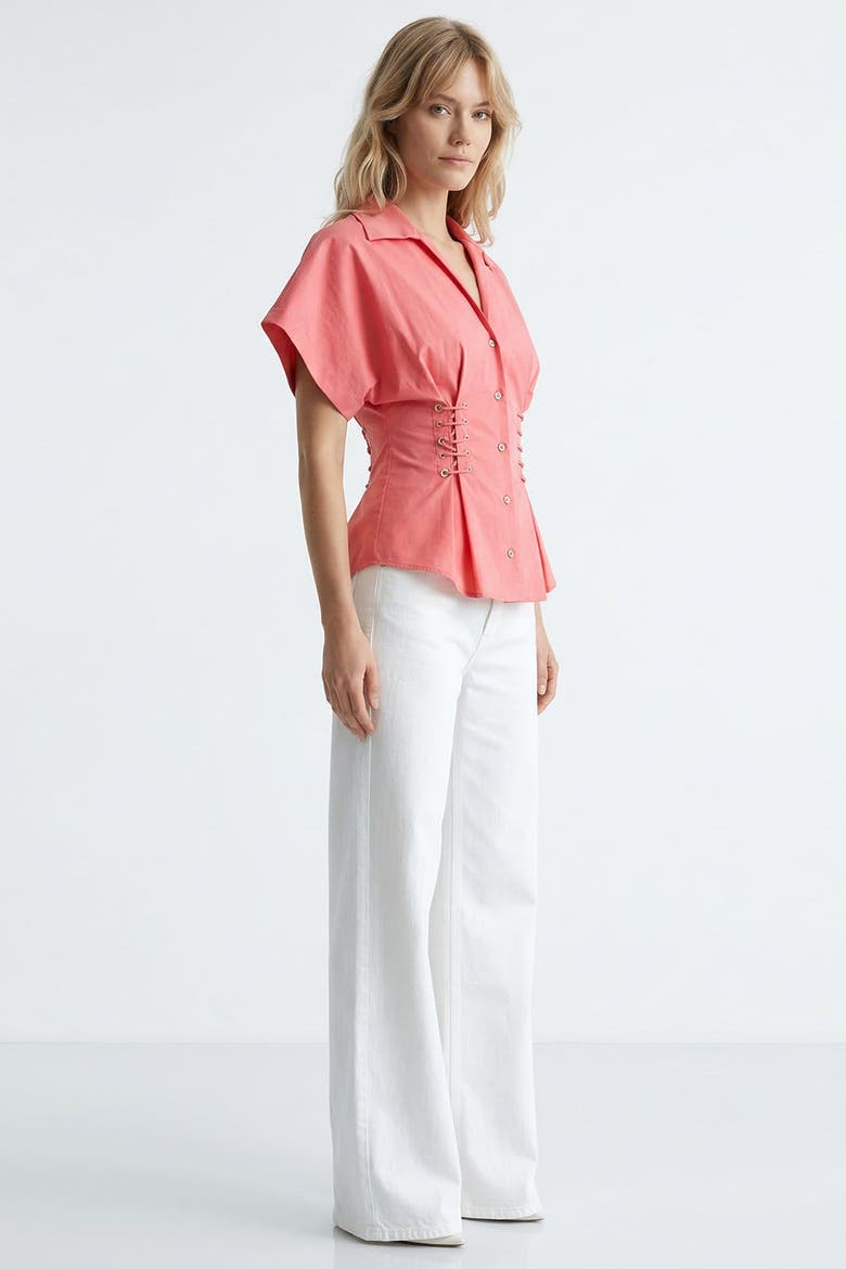 Mollie Shirt Collar Front Tie Fitted Shirt, Alternate, color, Pink