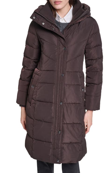 Taffeta Down & Feather Fill Puffer Coat with Stowaway Hood
