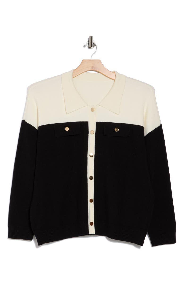 BY DESIGN Isadora Colorblock Sweater Jacket, Alternate, color, Winter White/ Black