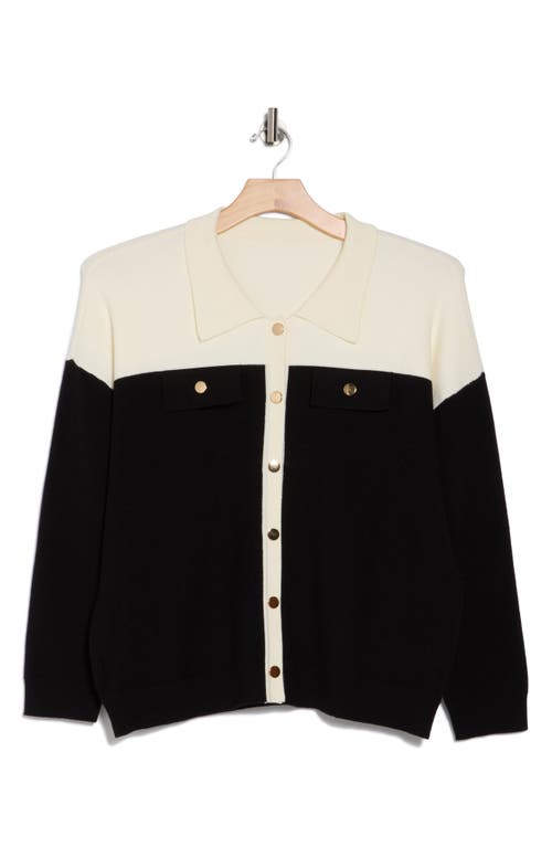 By Design Isadora Colorblock Sweater Jacket In Winter White/black