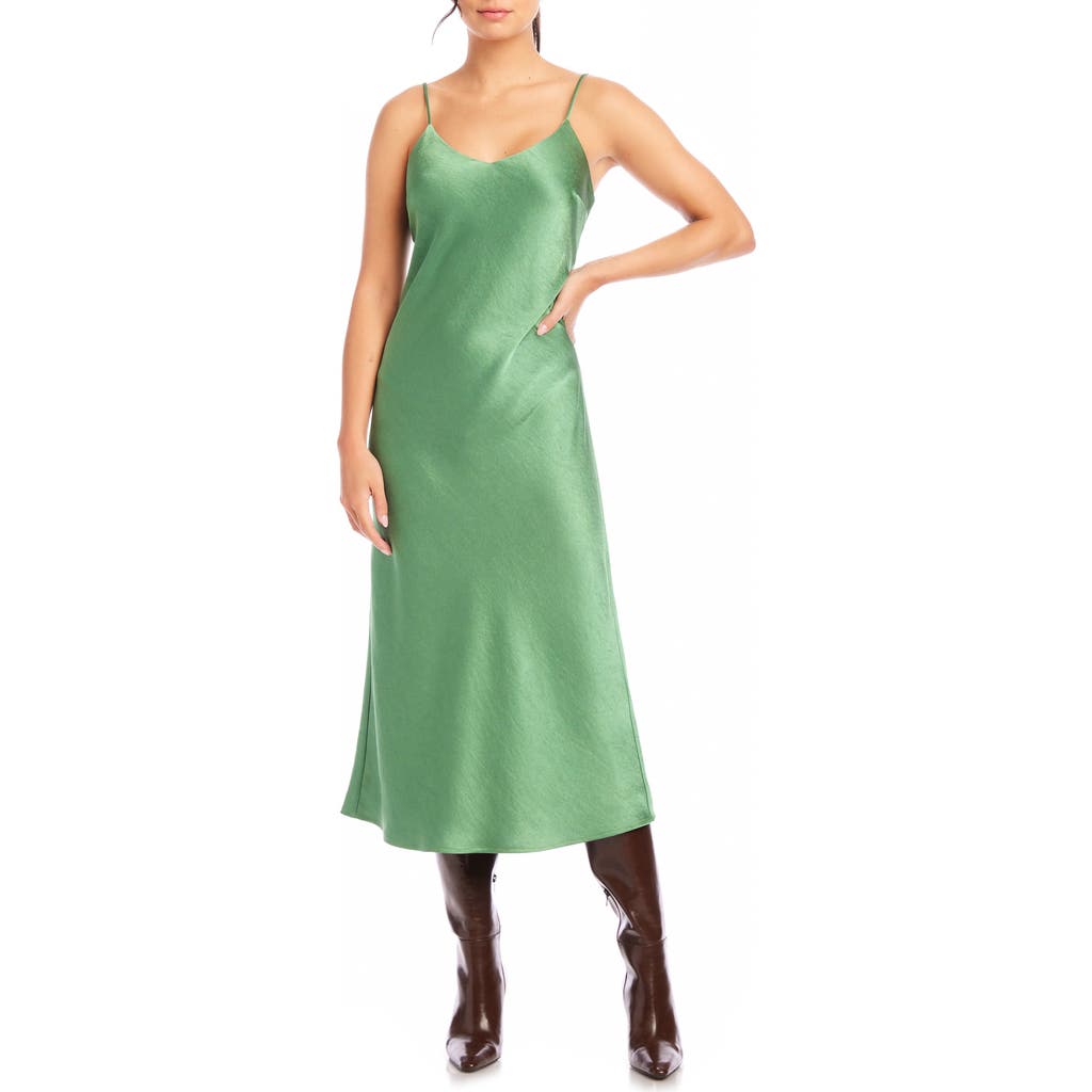 Shop Fifteen Twenty Bias Satin Midi Slipdress In Sage
