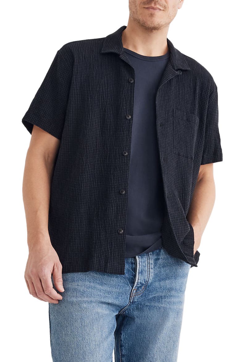 Textural Check Easy Camp Shirt, Main, color, TINY CHECK NIGHT INDIGO
