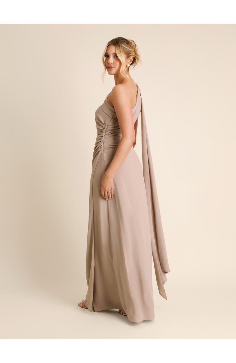 Six Stories One Shoulder Chiffon Bridesmaid Dress, Alternate, color, Truffle