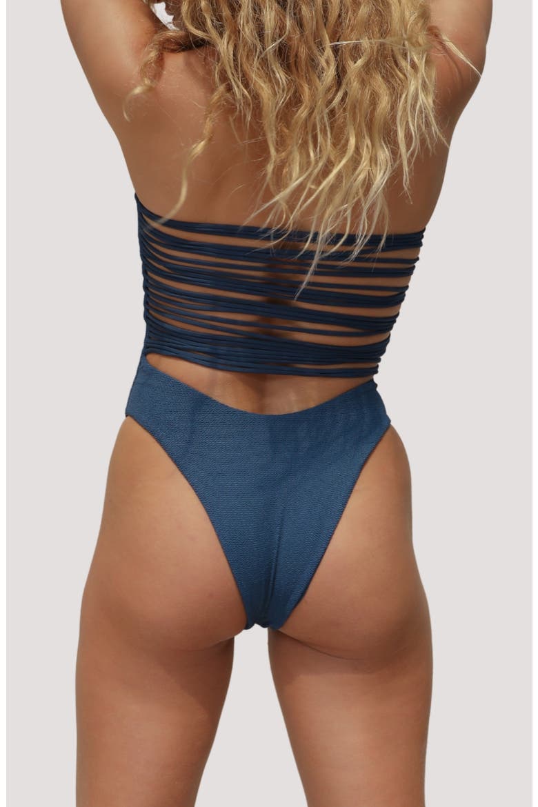 Paola Macramé Strapless One-Piece Swimsuit, Alternate, color, AZUL RIPPLE