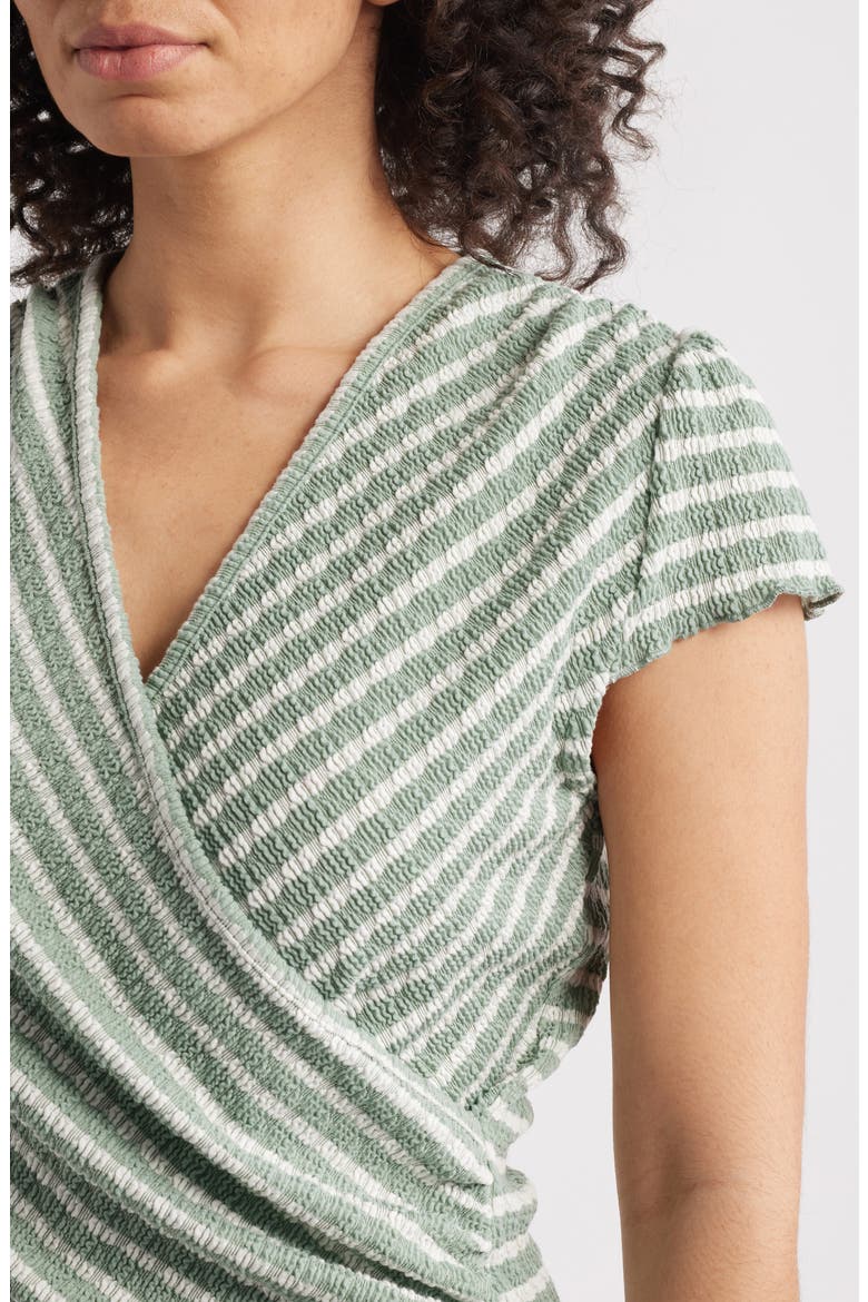 Puckered Stripe Wrap Front Top, Alternate, color, SAGE