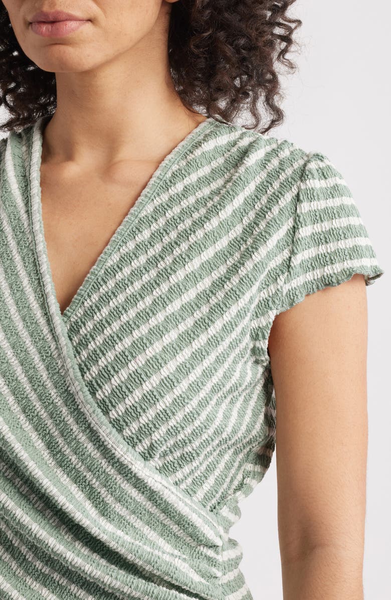 Loveappella Puckered Stripe Wrap Front Top, Alternate, color, Sage