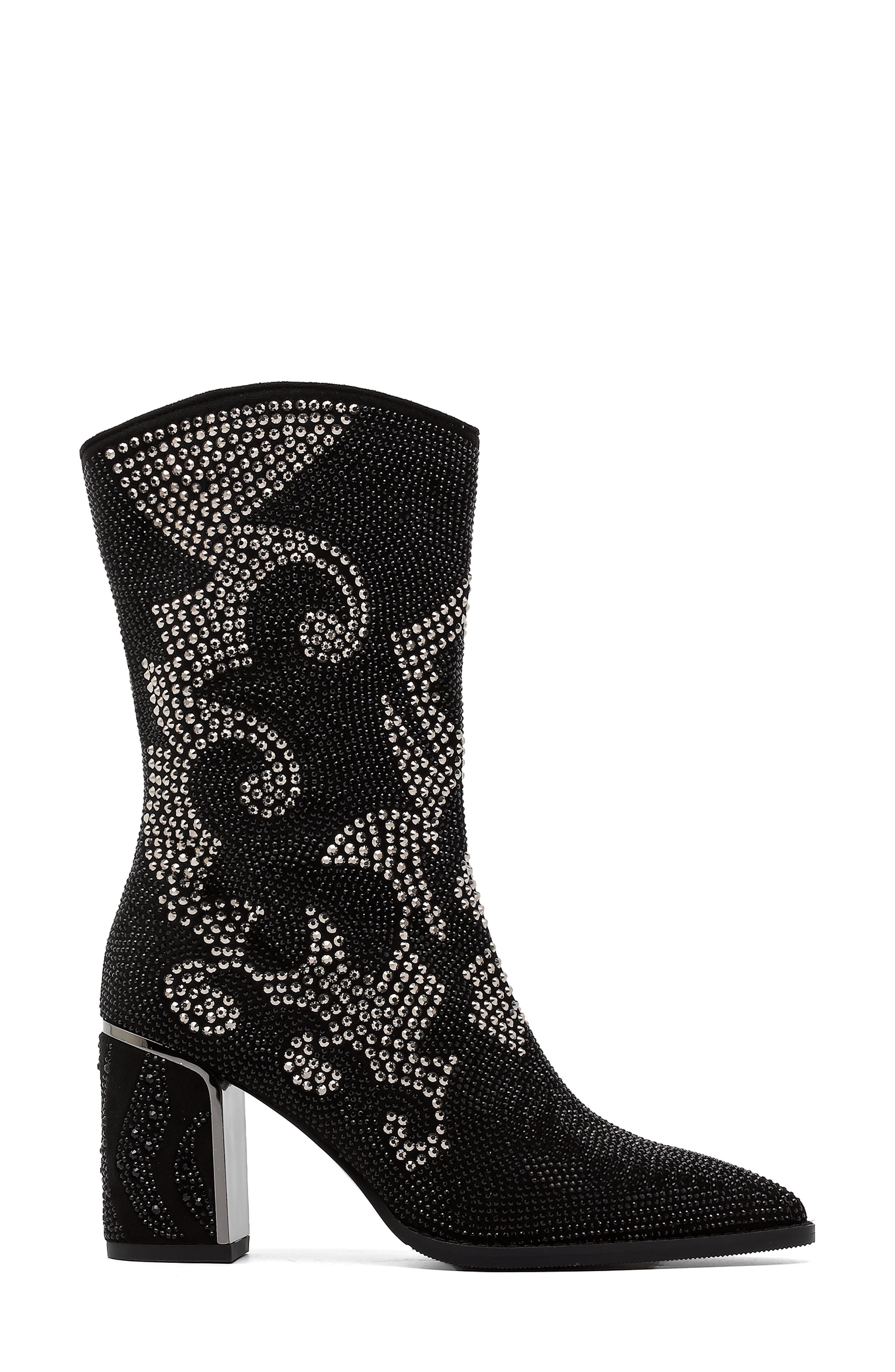 Abigail Rhinestone Western Boot, Alternate, color, BLACK SILVER