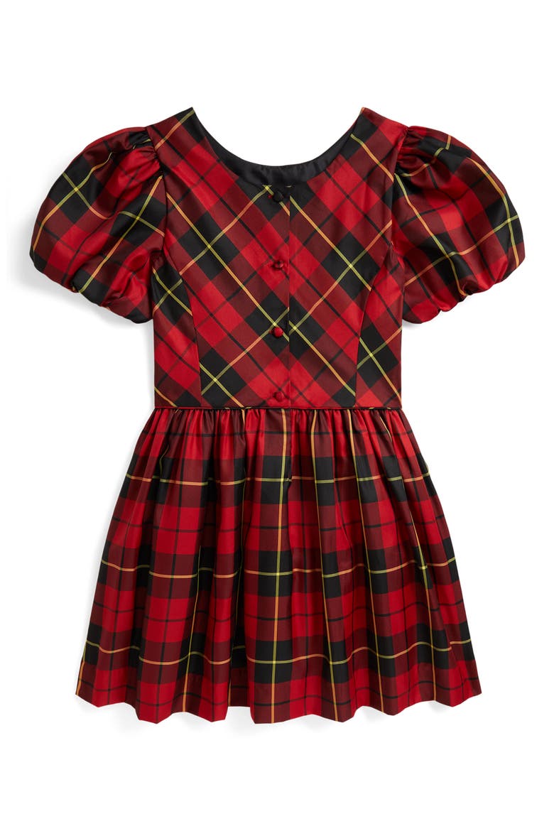 Kids' Plaid Puff Sleeve Taffeta Party Dress, Alternate, color, MULTI