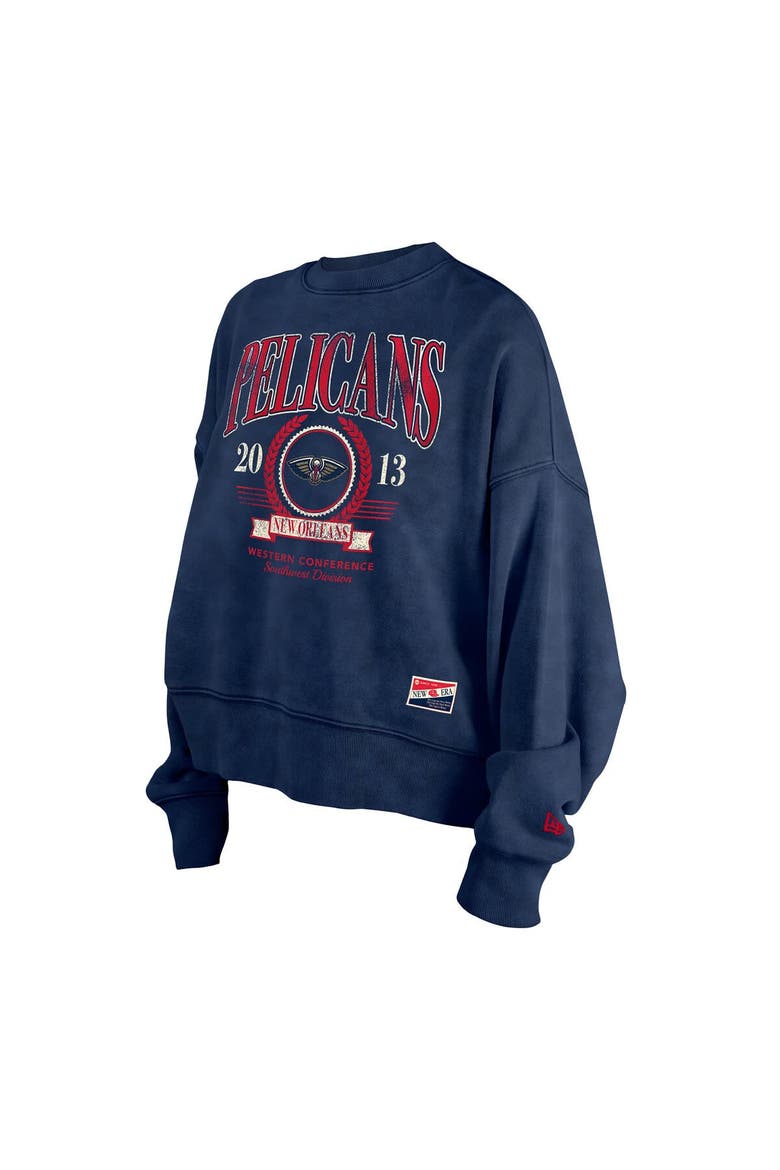 Women's New Era  Navy New Orleans Pelicans Throwback Vintage Enzyme Wash Oversized Boxy Pullover Sweatshirt, Alternate, color, Navy