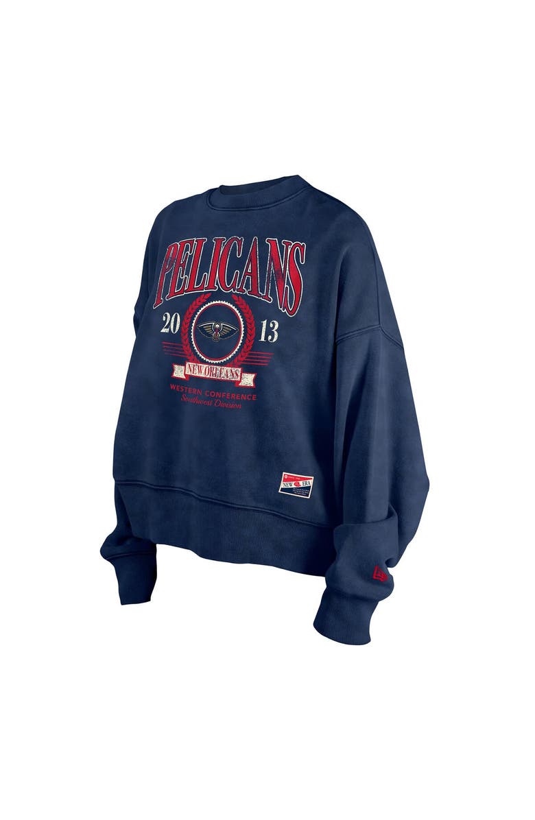 New Era Women's New Era  Navy New Orleans Pelicans Throwback Vintage Enzyme Wash Oversized Boxy Pullover Sweatshirt, Alternate, color, Navy
