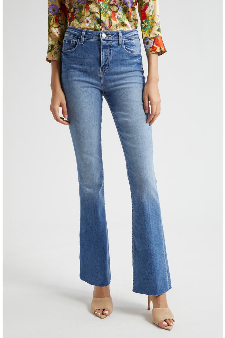 Ruth High Waist Raw Hem Straight Leg Jeans, Main, color, GARVEY