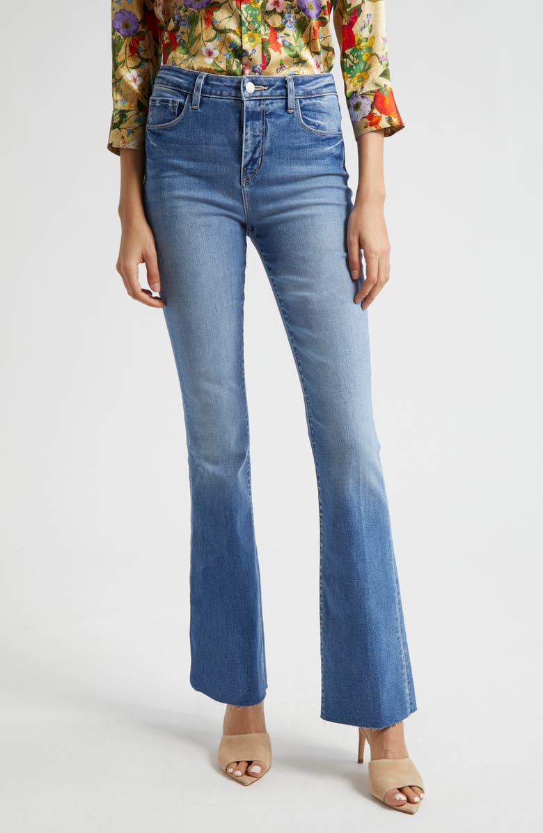 L'AGENCE Ruth High Waist Raw Hem Straight Leg Jeans, Main, color, Garvey