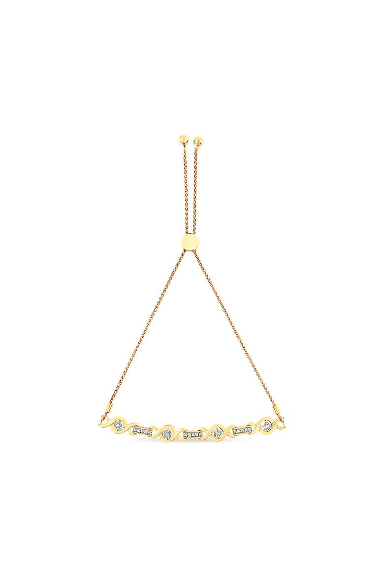 Silver Channel Set Diamond Accent Twist Bolo Bracelet, Main, color, Yellow Gold over Silver