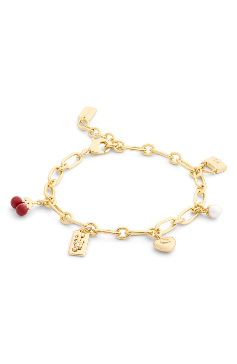 COACH Cherry Mixed Charm Bracelet, Alternate, color, Red/ Gold