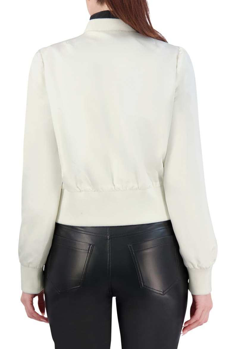 Satin Crop Bomber Jacket, Alternate, color, WHITE
