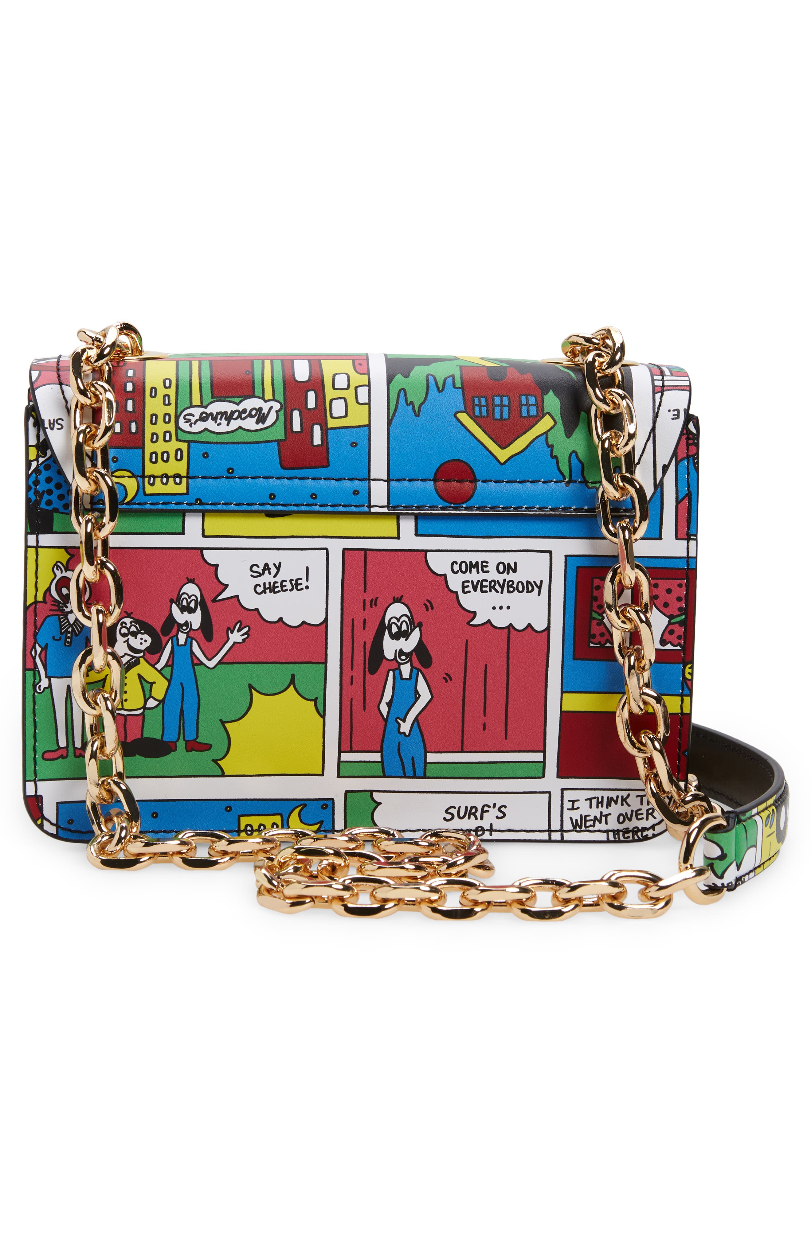 Moschino Comic Leather Shoulder Bag, Alternate, color, 