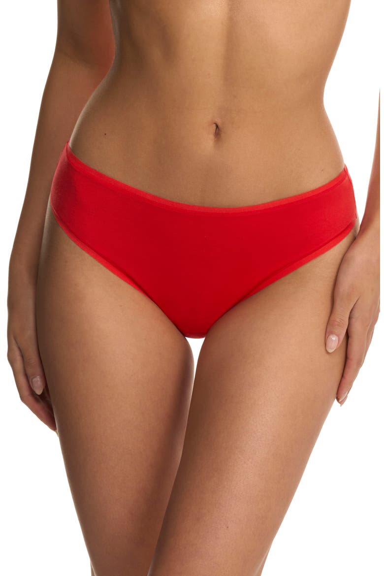 Bliss Bare Stretch Cotton Thong, Main, color, PAPRIKA