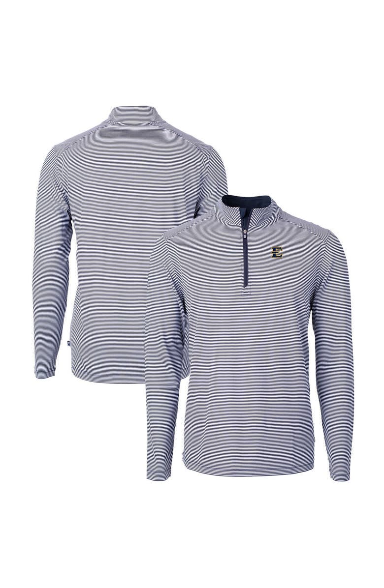 Cutter & Buck Men's Cutter & Buck Navy/White ETSU Buccaneers Big & Tall Virtue Eco Pique Micro Stripe Recycled Quarter-Zip Pullover Top, Main, color, Navy