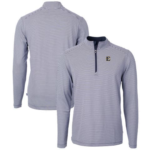 Men's Cutter & Buck  Navy/White ETSU Buccaneers Big & Tall Virtue Eco Pique Micro Stripe Recycled Quarter-Zip Pullover Top