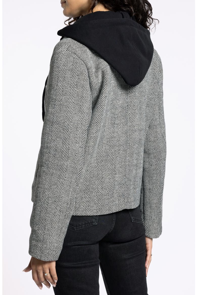 Alejandra Herringbone Coat with Bib Hoodie, Alternate, color, CHARCOAL MELANGE