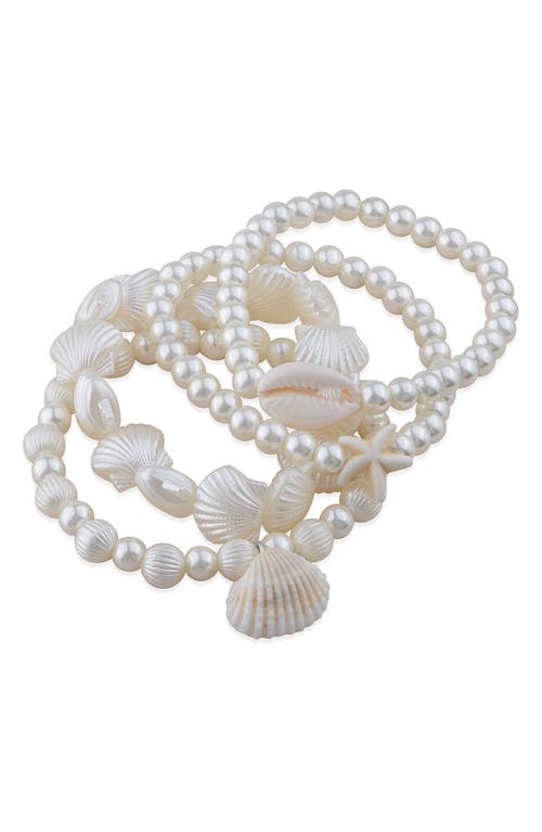 Jardin Set Of 4 Faux Pearl & Shell Beaded Stretch Bracelets In Multi