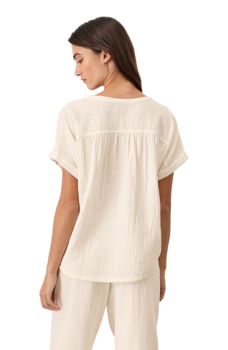 Pact Organic Cotton Coastal Double Gauze Short Sleeve Popover, Alternate, color, Cream