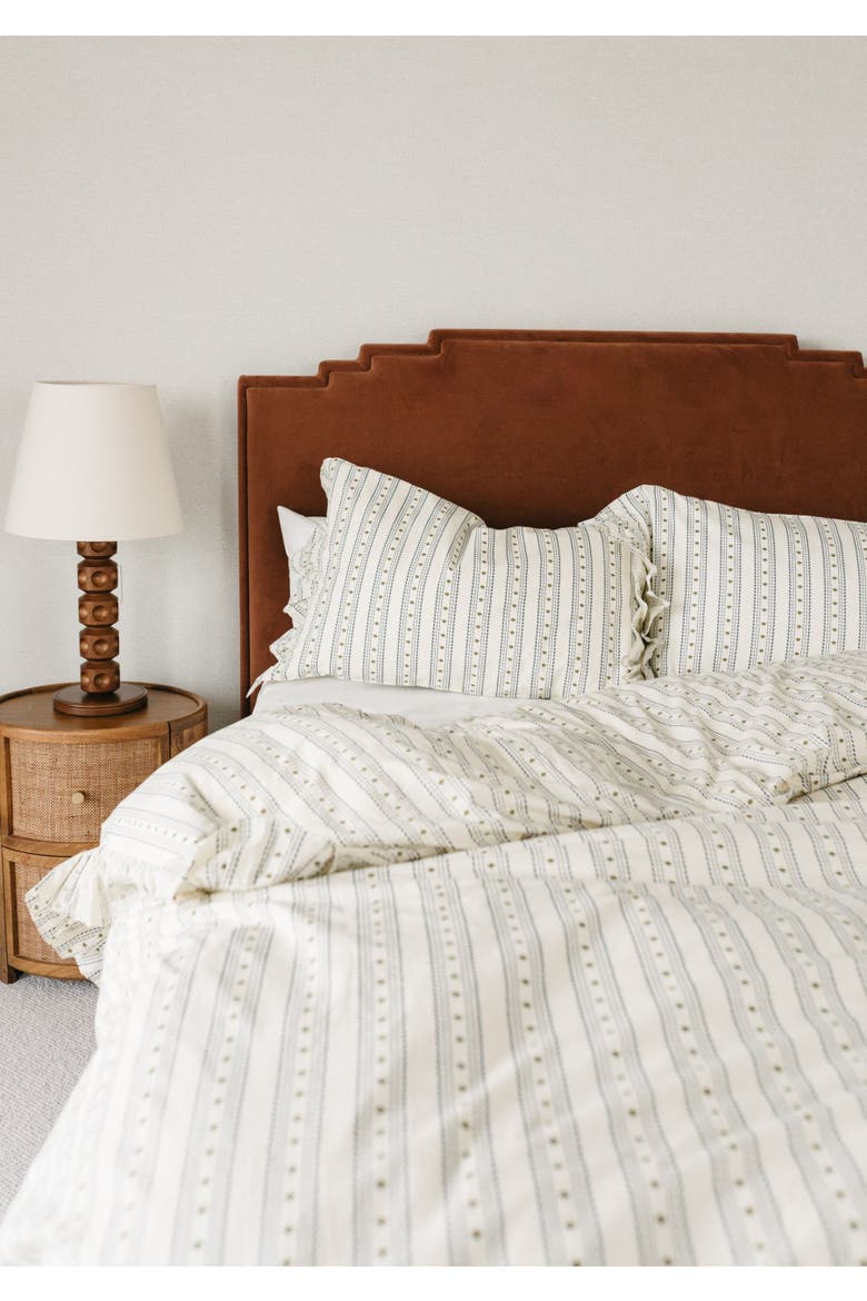 Cotton Striped Ruffle Bedding Set, Alternate, color, Navy Ditsy Floral