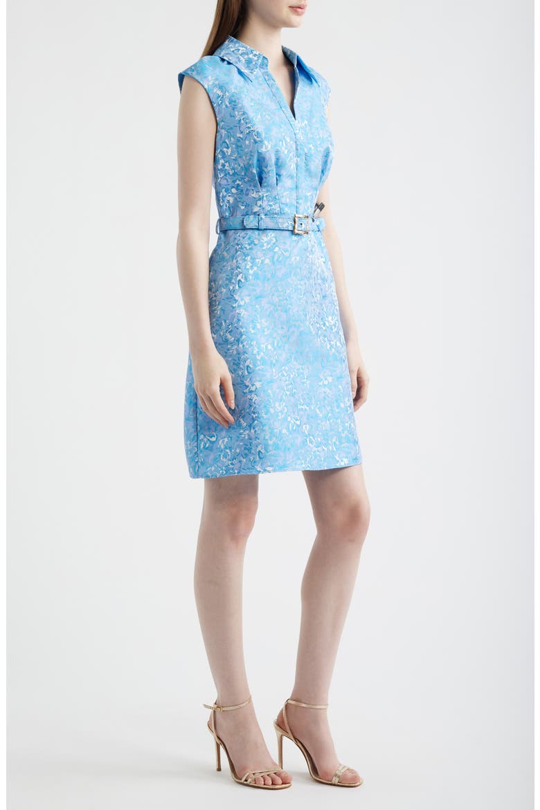 Belted Floral Jacquard Sleeveless Cocktail Dress, Alternate, color, BLUE MULTI