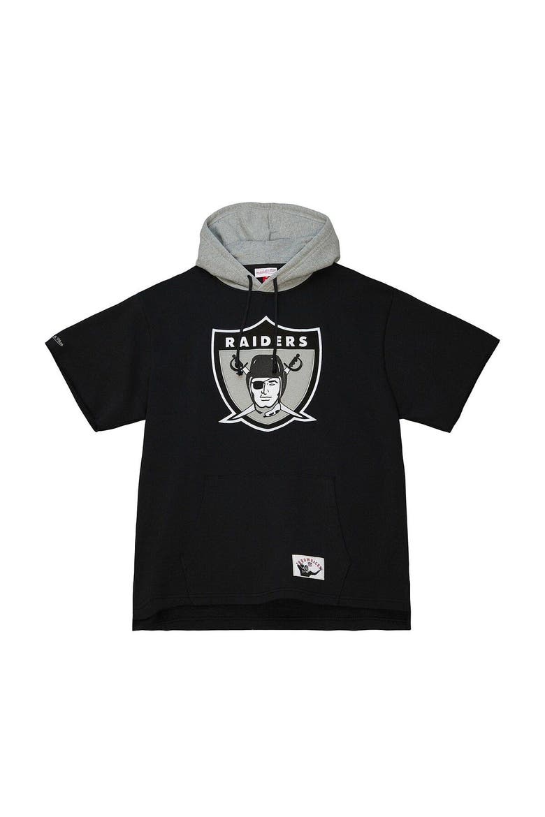 Men's Mitchell & Ness Black Las Vegas Raiders Postgame Short Sleeve Hoodie, Alternate, color, Black