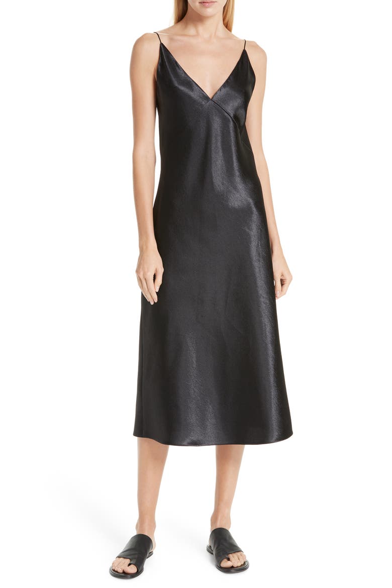 V-neck Bias Cut Dress, Main, color, BLACK