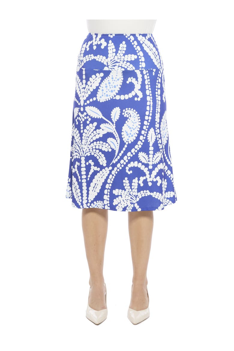 Womens Paisley Elastic Waist Knee Length A-Line Skirt, Main, color, Blue Multi