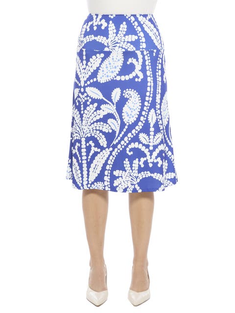 Womens Paisley Elastic Waist Knee Length A-Line Skirt