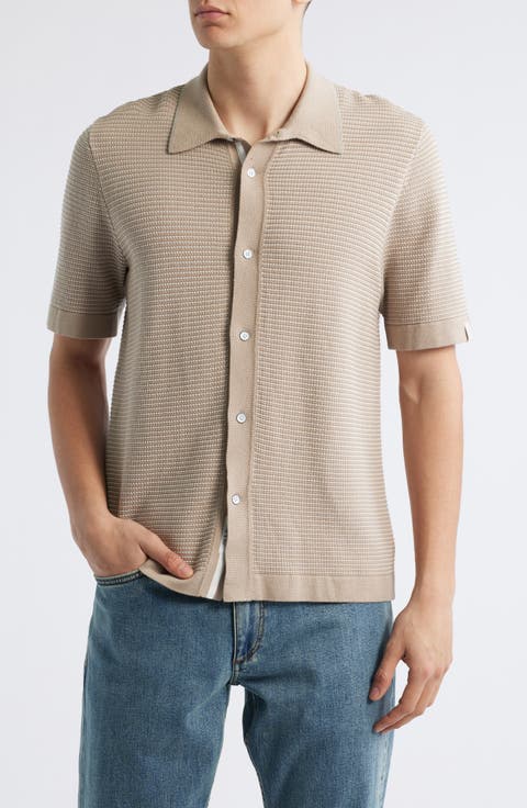 Harvey Jacquard Stripe Knit Short Sleeve Button-Up Shirt