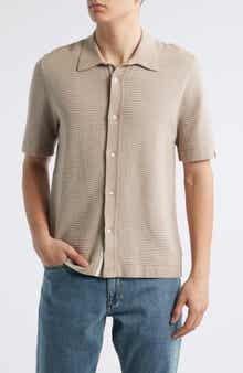 rag & bone Harvey Jacquard Stripe Knit Short Sleeve Button-Up Shirt