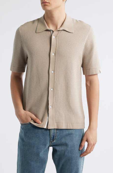 rag & bone Harvey Jacquard Stripe Knit Short Sleeve Button-Up Shirt