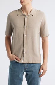 rag & bone Harvey Jacquard Stripe Knit Short Sleeve Button-Up Shirt