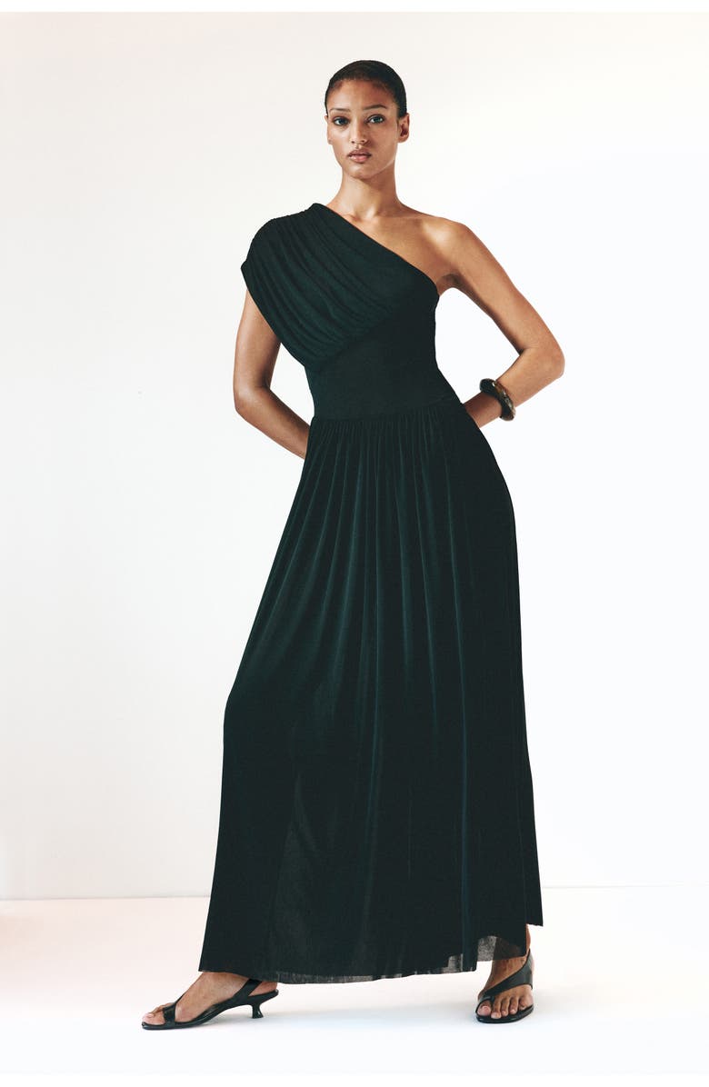 H&M Draped One-shoulder Dress, Alternate, color, Black