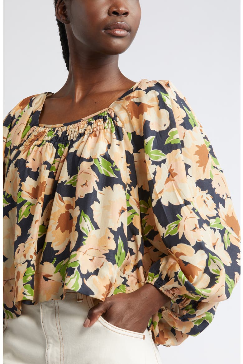 The Magpie Floral Print Silk Crop Top, Alternate, color, VICTORIAN ROSE PRINT