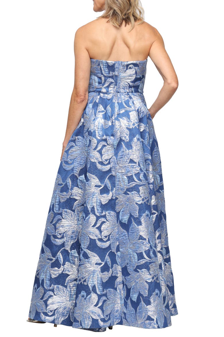 Strapless Floral Jacquard Gown, Alternate, color, BRUSHED PERIWINKLE