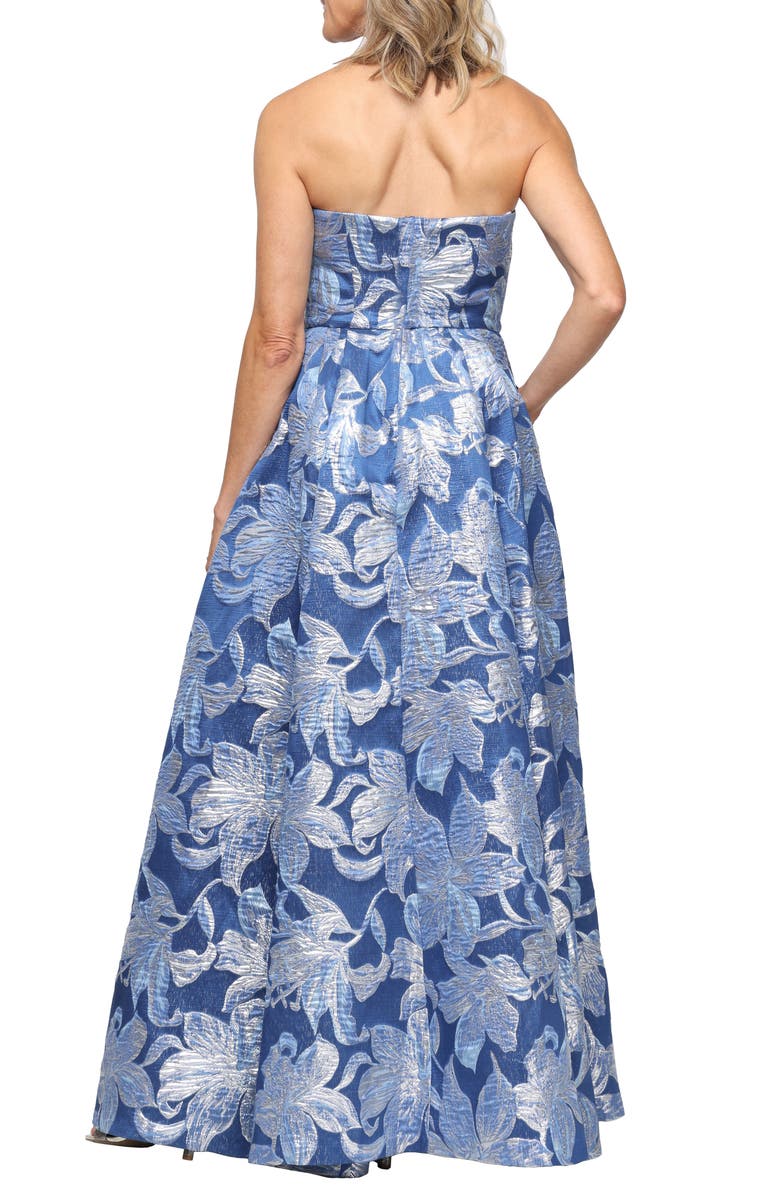 Alex Evenings Strapless Floral Jacquard Gown, Alternate, color, Brushed Periwinkle