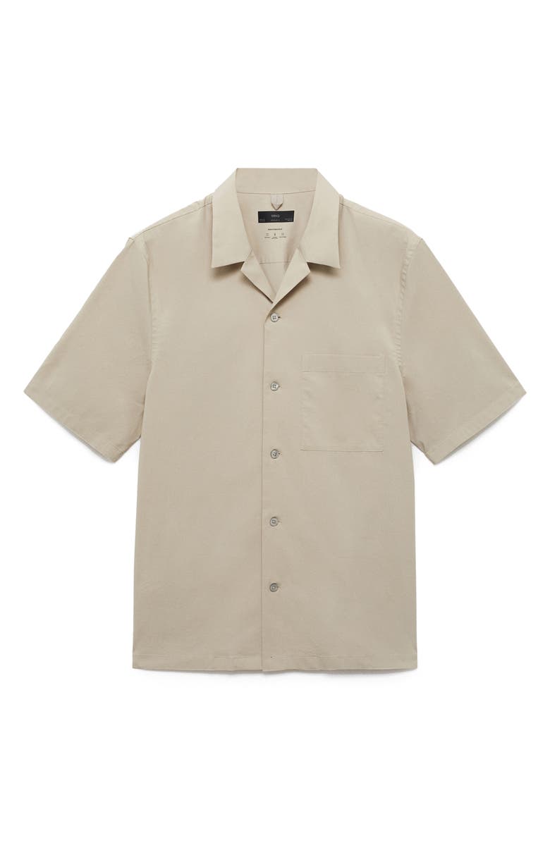 MANGO Cotton Blend Camp Shirt, Alternate, color, Beige