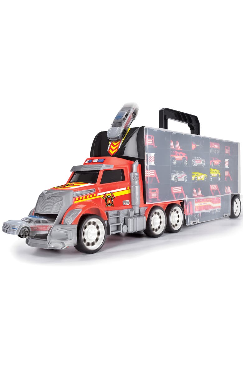 Fire Truck Carry Case with 9 Cars and Accessories, Stores 42 Cars, Alternate, color, Multicolored