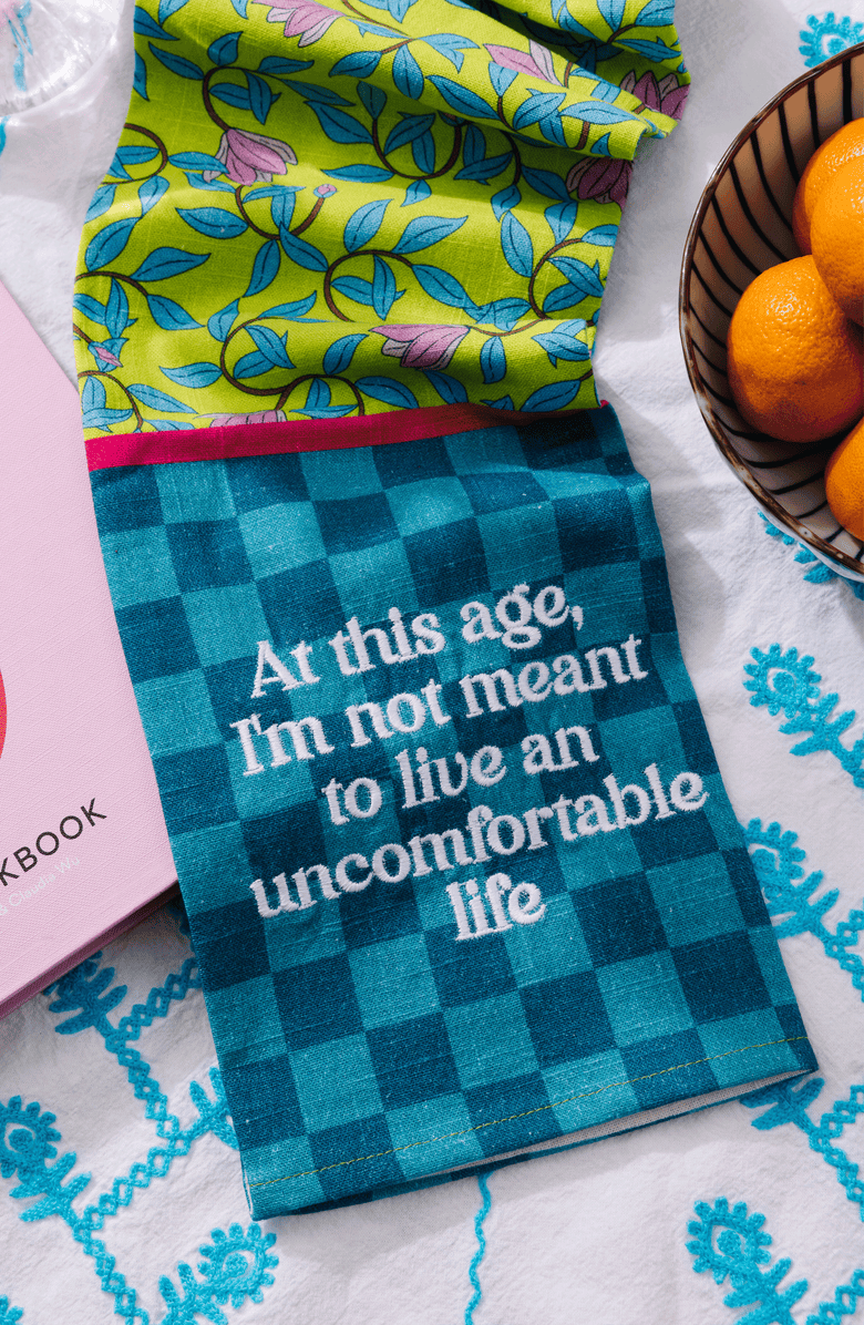 Furbish Uncomfortable Life Dish Towel, Alternate, color, Teal