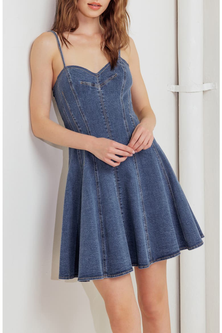 Seamed Denim Fit & Flare Minidress, Alternate, color, DENIM BLUE