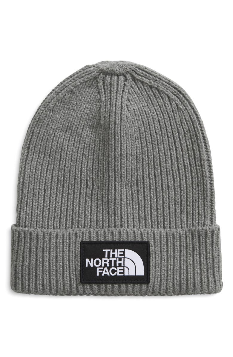 The North Face Kids' Logo Box Cuffed Recycled Beanie, Main, color, Tnf Medium Grey Heather